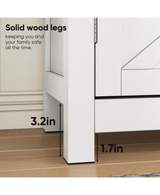 Modern Coffee Bar Console Cabinet, White Kitchen Cabinet with Walnut Countertop