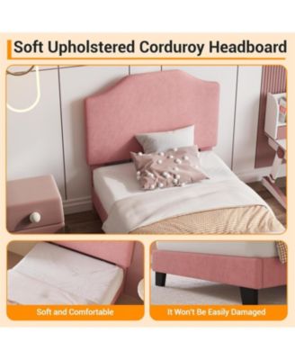 Bed Frame Corduroy Upholstered Adjustable Headboard Wooden Slats Noise-Free No Box Spring