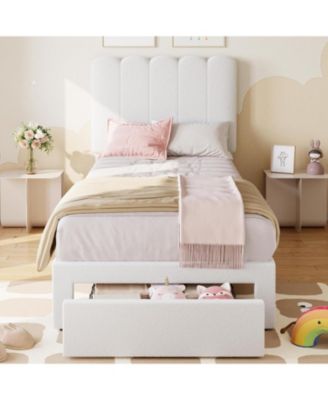 Bed Frame Storage Headboard Drawer Velvet Upholstered Platform Wooden Slats Easy Assembly Noise-Free.