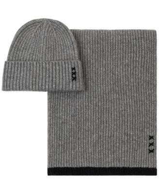 Men's Rib Stitch Cuff Beanie & Scarf, 2-Piece Set