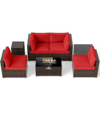 Set of 7 Patio Furniture Set 40000 BTU Gas Fire Pit Table Propane Tank Cover Table