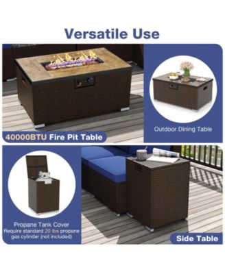 12 PCS Outdoor Patio Wicker Sectional Sofa Set w/ 32'' Propane Fire Pit Table Tank Holder