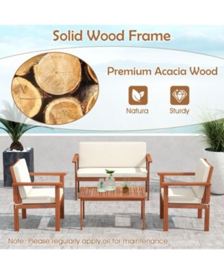 4 Pieces Patio Furniture Set Acacia Wood Porch Chairs  Table
