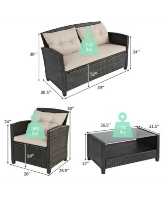 8pcs Patio Rattan Conversation Set Cushioned Outdoor Furniture Set