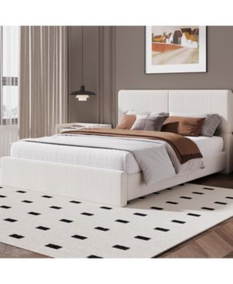 Upholstered Platform Bed Frame with 2 Storage Drawers, Faux Leather Low Profile Bed Base with Wood Slat Support, No Box Spring Needed