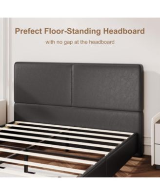 Upholstered Platform Bed Frame with 2 Storage Drawers, Faux Leather Low Profile Bed Base with Wood Slat Support, No Box Spring Needed.