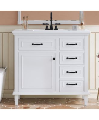 36" Bathroom Vanity with Ceramic Sink, Flip Drawers and Adjustable Shelf