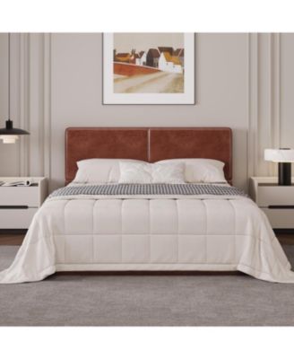 Upholstered Platform Bed Frame with 2 Storage Drawers, Faux Leather Low Profile Bed Base with Wood Slat Support