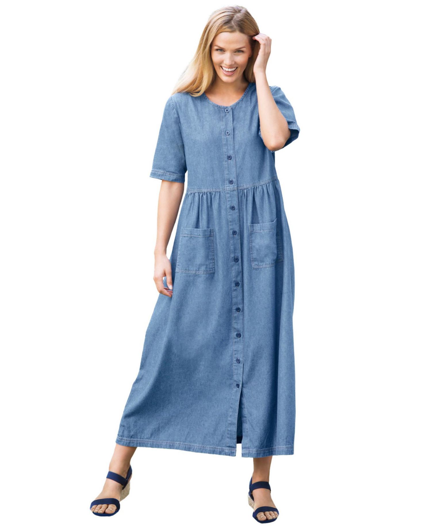 Plus Size Short-Sleeve Denim Dress