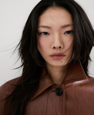 Women's Long Faux-Leather Belt Trench Coat