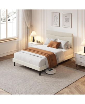 Full Upholstered Bed Frame with Headboard, Under Bed Storage and Strong Wood Slats Support