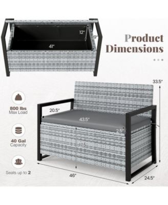Patio Storage Bench Wicker Loveseat w/ Built-in Storage & Long Seat Cushion Outdoor