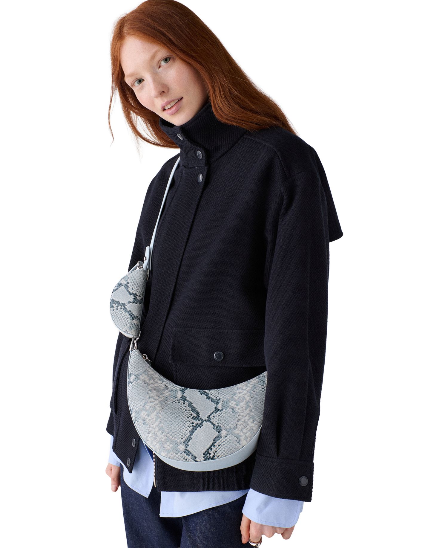 Duo Small Snake Embossed Leather Crossbody Handbag