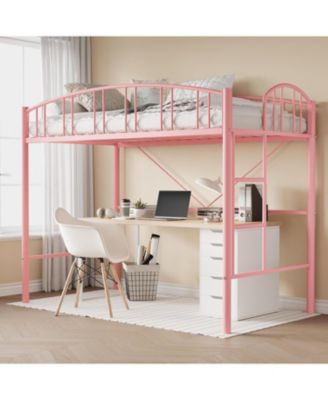 Loft Bed Twin Size with Ladde and Arched Guardrail, Heavy Duty Metal Loft Bed Frame for Kids and Adults, Sturdy Steel Slats Support