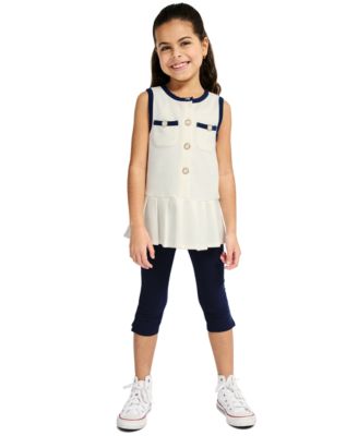 Girls' 2T-6X Popcorn Knit Pleated Tunic and Capri Leggings, 2-Piece Set