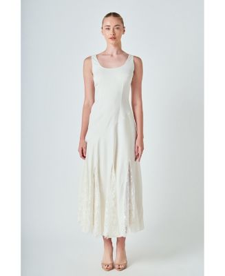 endless rose mixed lace satin maxi dress endless rose Women's Lace Satin Maxi Dress