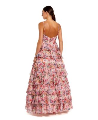 Women's Floral Cut Out Ruffle Tiered Gown