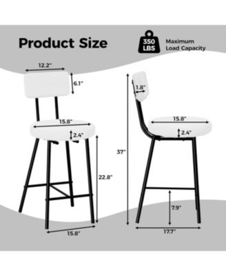 Bar Stool Chairs Set of 2, Modern Upholstered Counter Height Barstools with Round Seat, Armless Bar Chair