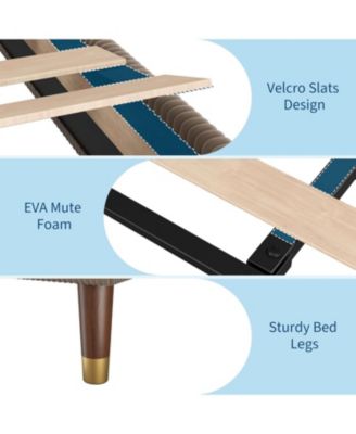 King Size Bed Frame with Upholstered Headboard and Strong Wooden Slats Support, Soft Corduroy Fabric Platform Bed, No Boxing Spring Needed