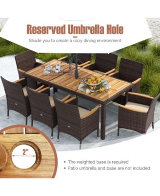9 Pieces Patio PE Wicker Dining Set Outdoor Acacia Wood Table & Chairs