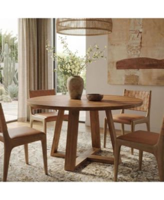 Solid Wood Dining Table for 4, 47.2" Farmhouse Round Kitchen Table, Warm Oak Finish