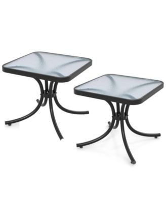 2PCS 20'' Outdoor Side Table w/Tempered Glass Top  Metal Frame Patio End Table