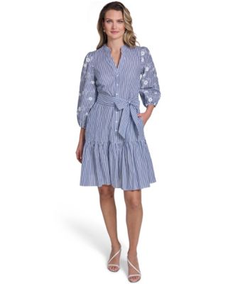 Petite 3/4-Sleeve Short Shirt-Dress