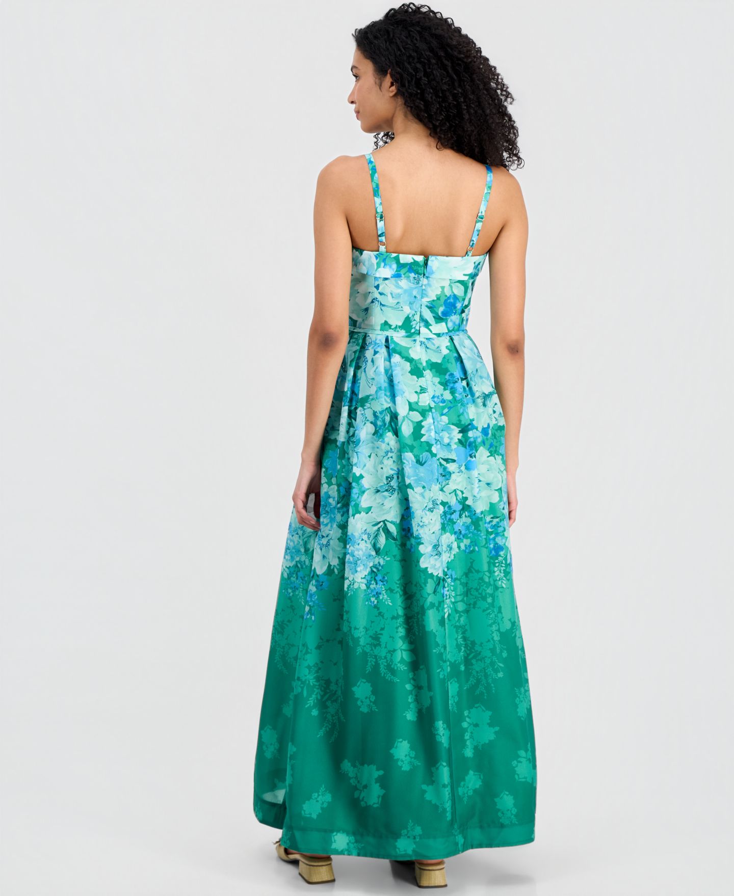 Женское платье Tahari ASL Square-Neck Sleeveless Gown, цвет: Синий / Зелёный — фото 3