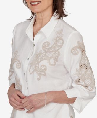 Petite Scroll Soutache Button-Front Collared Top