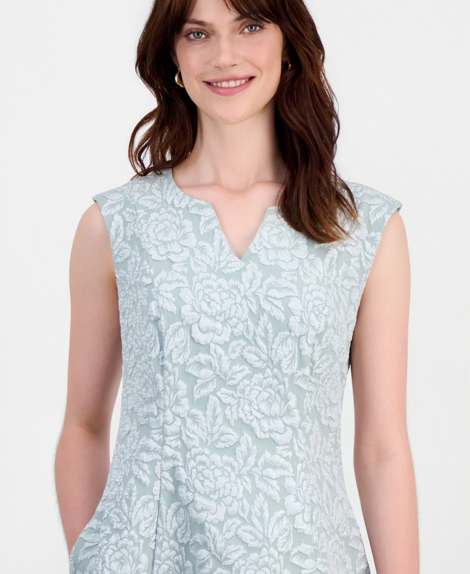 Women's Floral-Jacquard Notch-Neck Dress