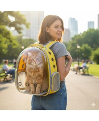 Breathable Transparent Pet Carrier Bag for Cats & Small Dogs – Portable Space Capsule with Zipper, Yellow, Ideal for Travel & Outdoor Adventures