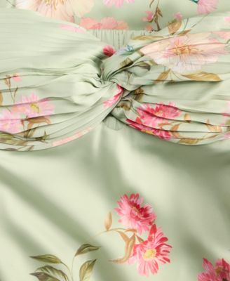 Juniors' Floral Print Strapless Gown