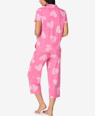Women's Cropped Notch Collar Pajama Top and Pants, 2-Piece Set