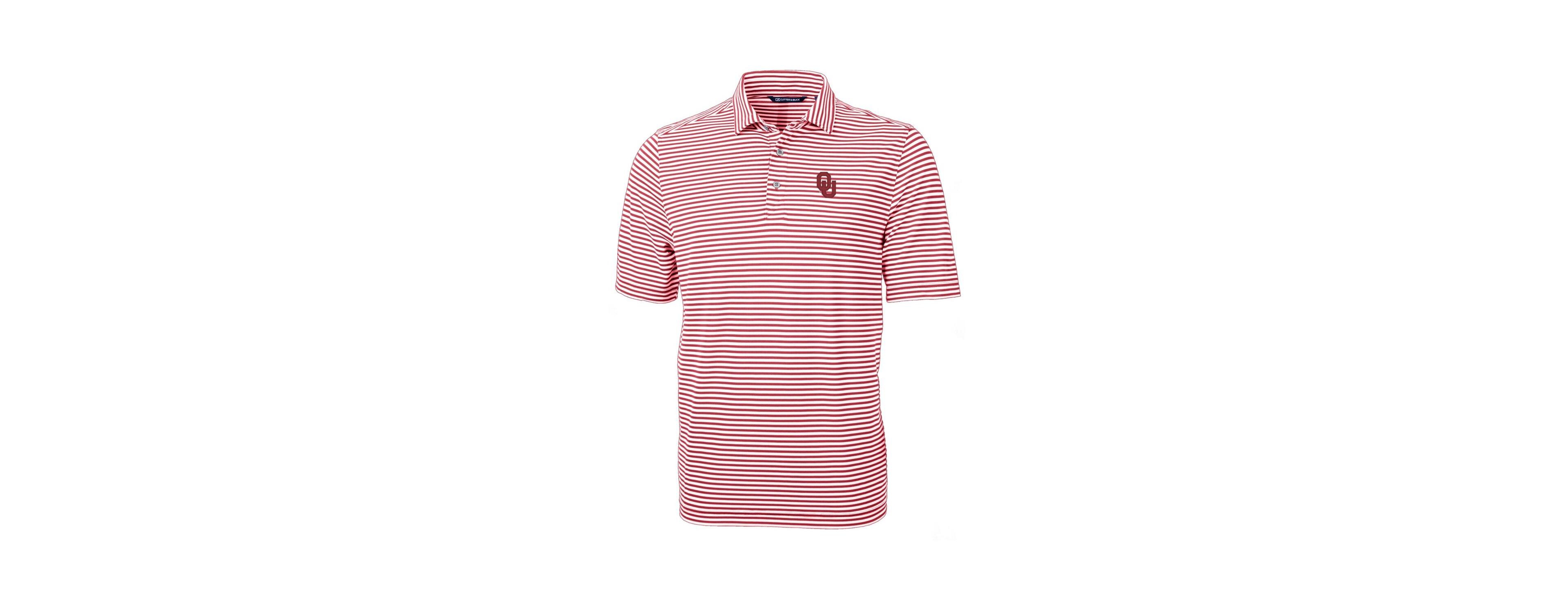 Cutter & Buck Men's Crimson Oklahoma Sooners Virtue Eco Pique Stripe Polo Shirt