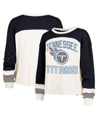 Women's Cream Tennessee Titans Double Header Curve Raglan Long Sleeve Crop Top