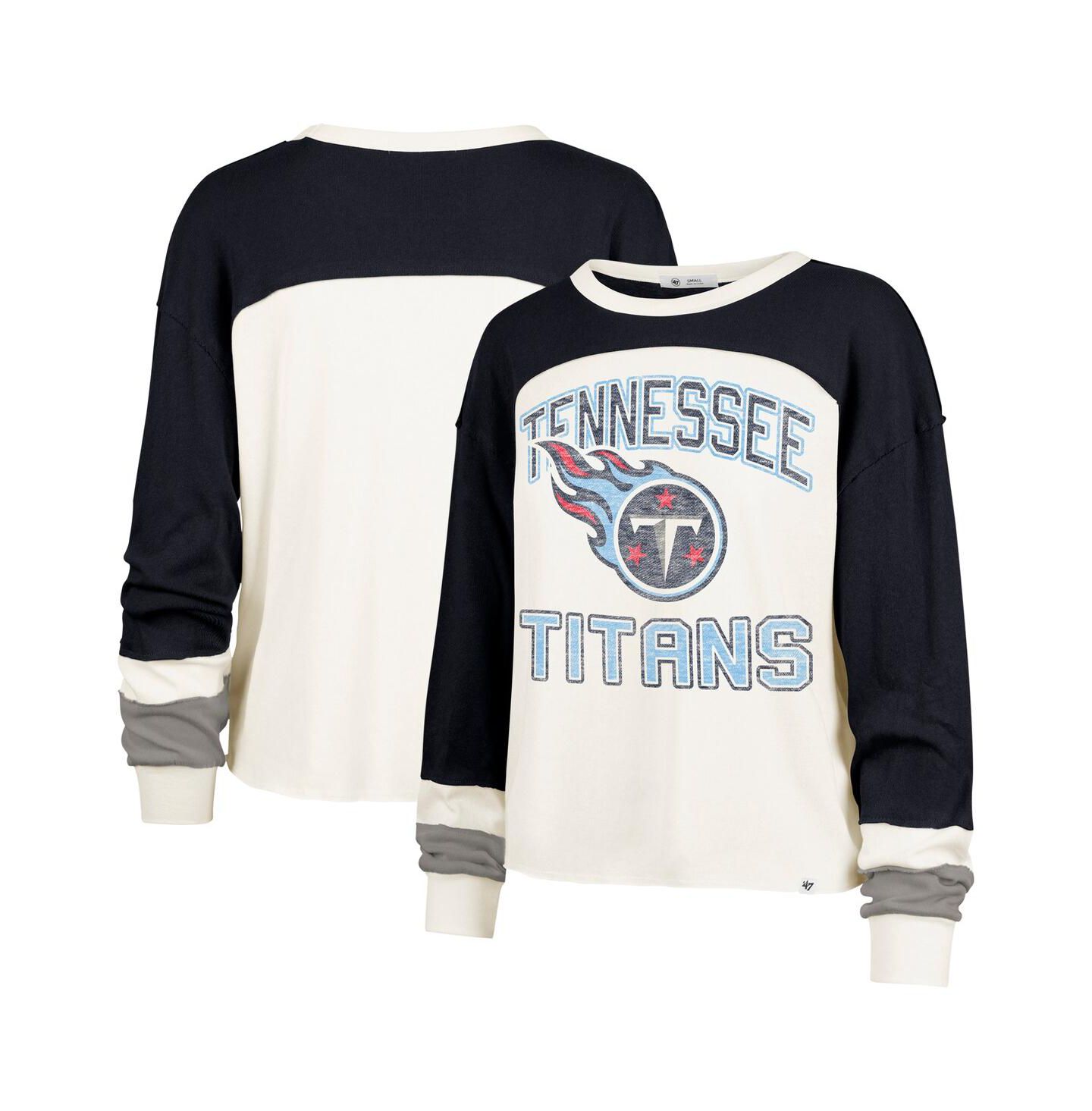 Женский топ '47 Brand Cream Tennessee Titans Double Header Curve Raglan Long Sleeve Crop — фото 1