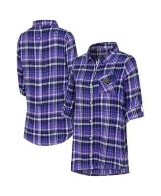 Women's Purple Baltimore Ravens Laney Plaid Tri-Blend Full-Button Nightshirt