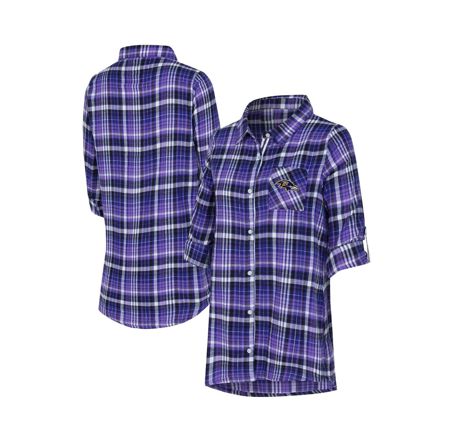 Women's Purple Baltimore Ravens Laney Plaid Tri-Blend Full-Button Nightshirt