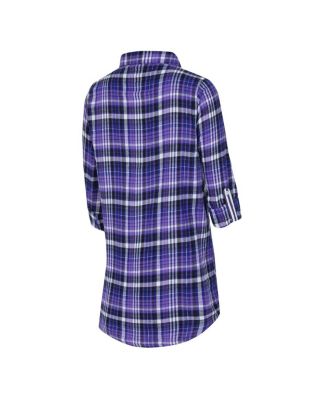 Women's Purple Baltimore Ravens Laney Plaid Tri-Blend Full-Button Nightshirt