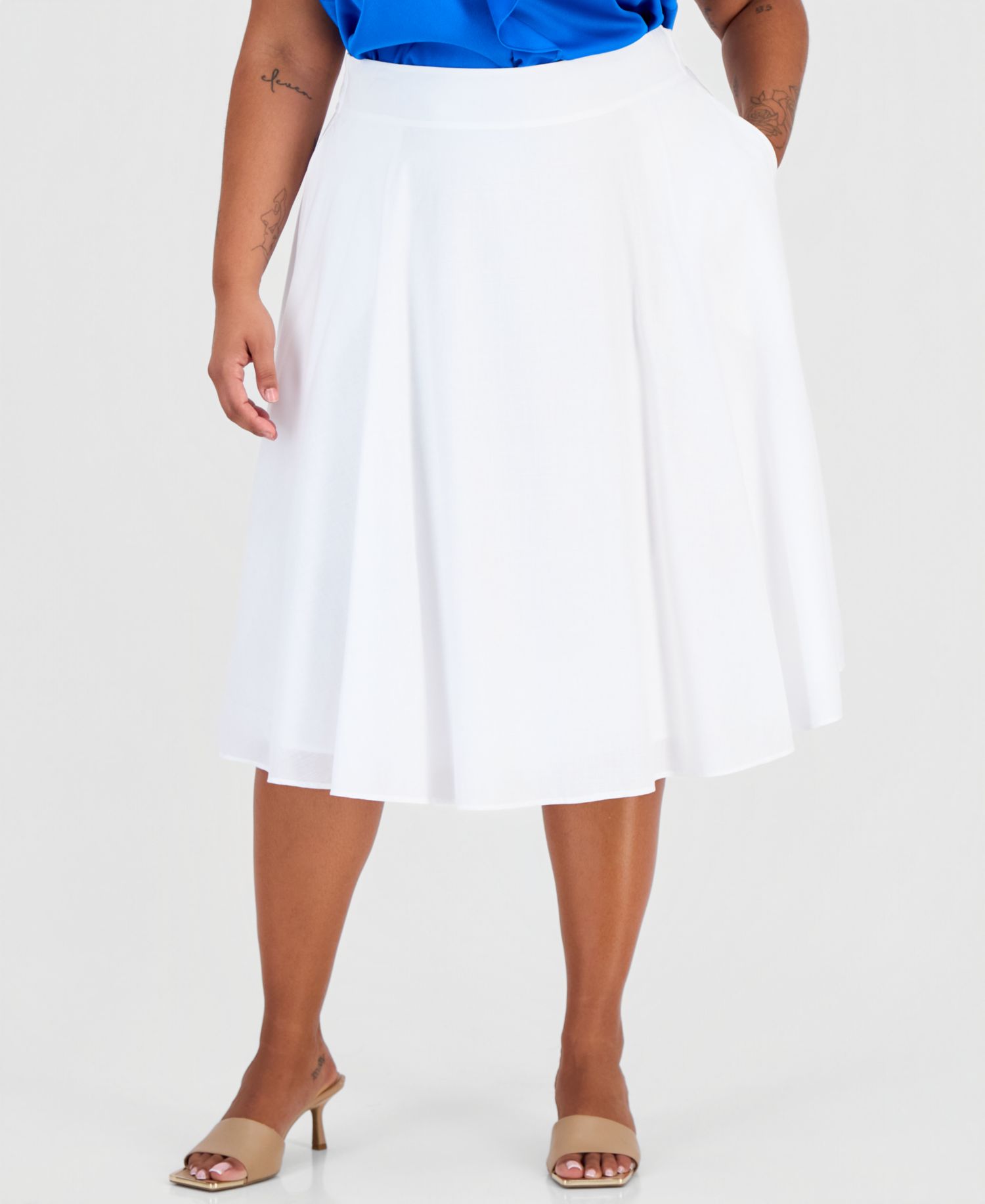 ASL Plus Size Pleated Cotton Midi Skirt