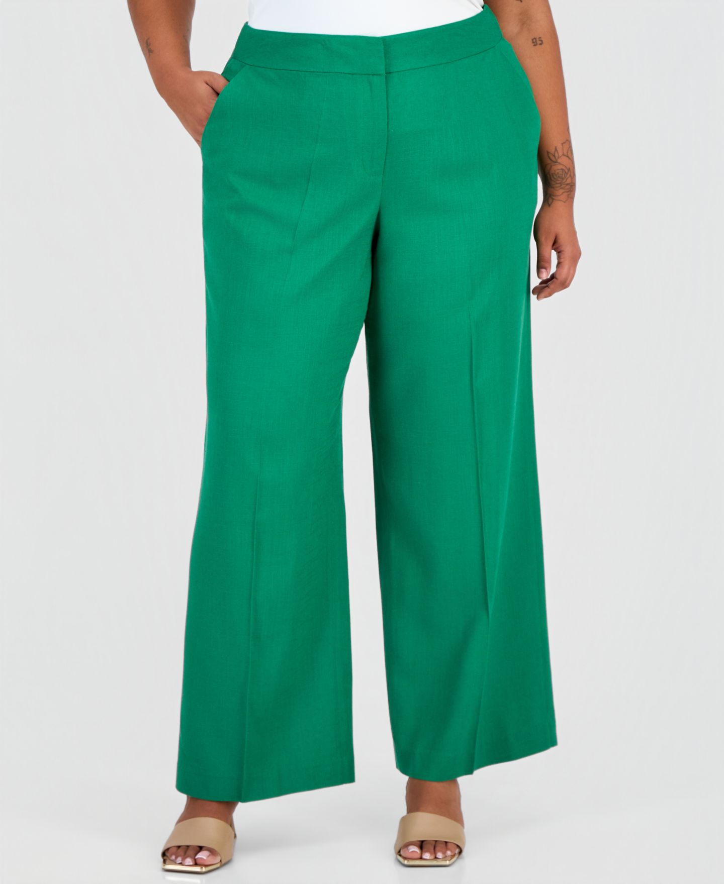 Женские брюки Tahari ASL Mid-Rise Wide-Leg, цвет: Зелёный — фото 2