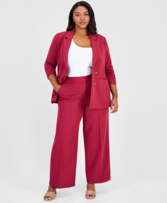 Plus Size Mid-Rise Fly-Front Wide-Leg Pants