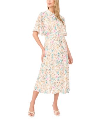 Women's Flutter-Sleeve Princess Seam Button-Up Shirt-Dress