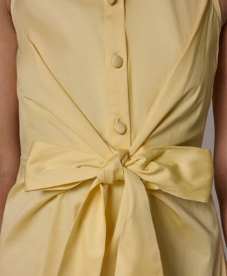 Women's Shirt Midi Dress with Waist Bow Tie