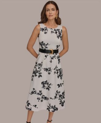 Women's Floral Belted Midi Dress