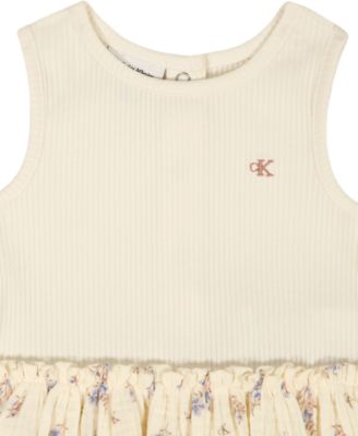 Baby Girls' Chunky Rib and Printed Cotton Sunsuit