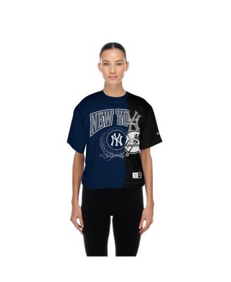 Women's Black New York Yankees Color Blocked Boxy Cropped T-Shirt