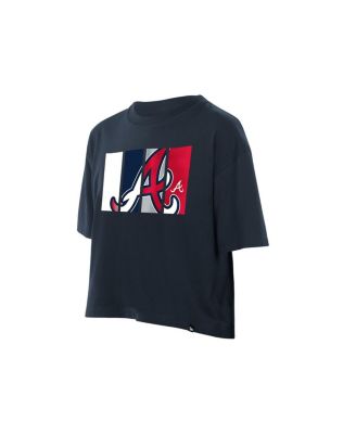 Women's Navy Atlanta Braves Boxy Foil Logo T-Shirt