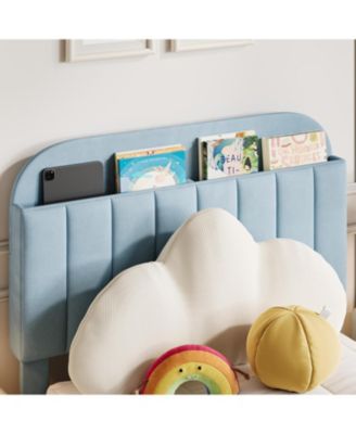 Twin Bed Frame for Kids, Upholstered Platform Bed with Large Storage Drawer and Bookcase Headboard