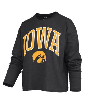 Women's Black Iowa Hawkeyes Motley Boxy Waist-Length Long Sleeve T-Shirt